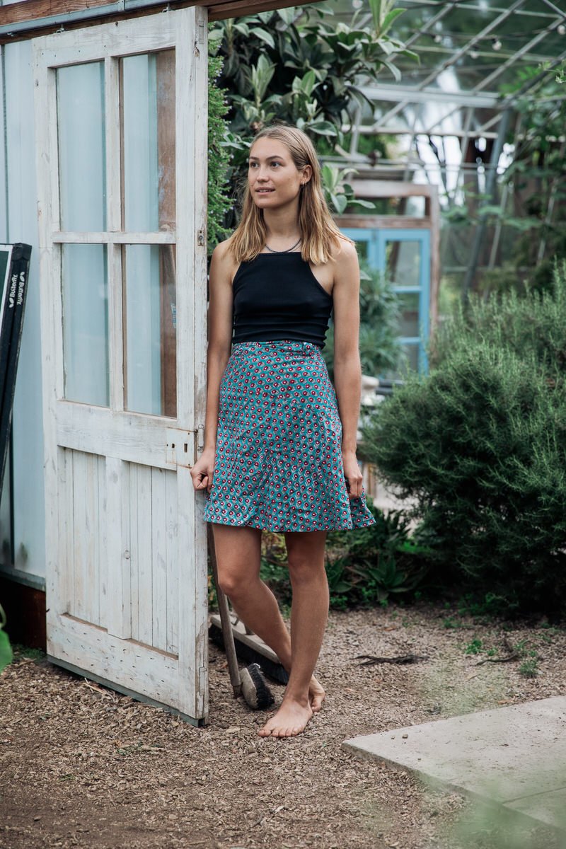 Green mini outlet wrap skirt