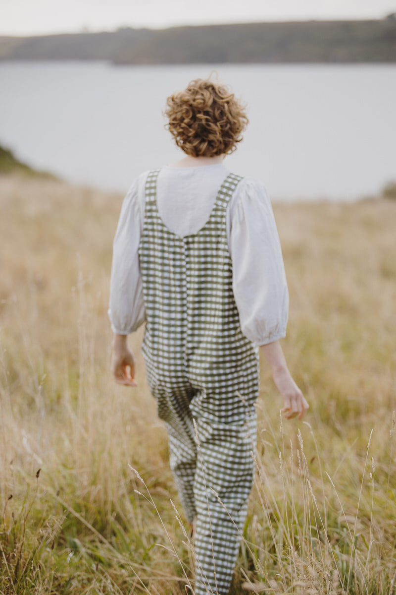 Gingham Dungarees - Pea