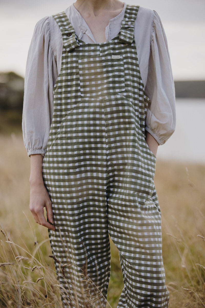 Gingham Dungarees - Pea