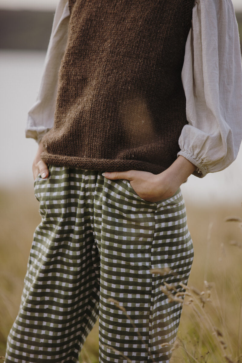 Gingham Dungarees - Pea