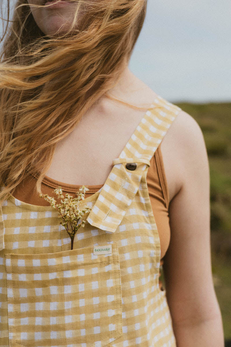 Gingham Dungarees - Lemon