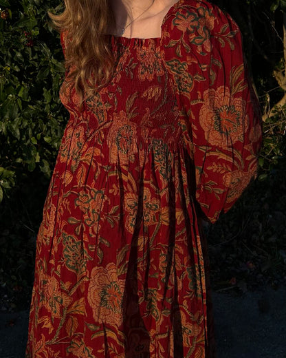 Maerl Sleeved Midi Dress - Ruby