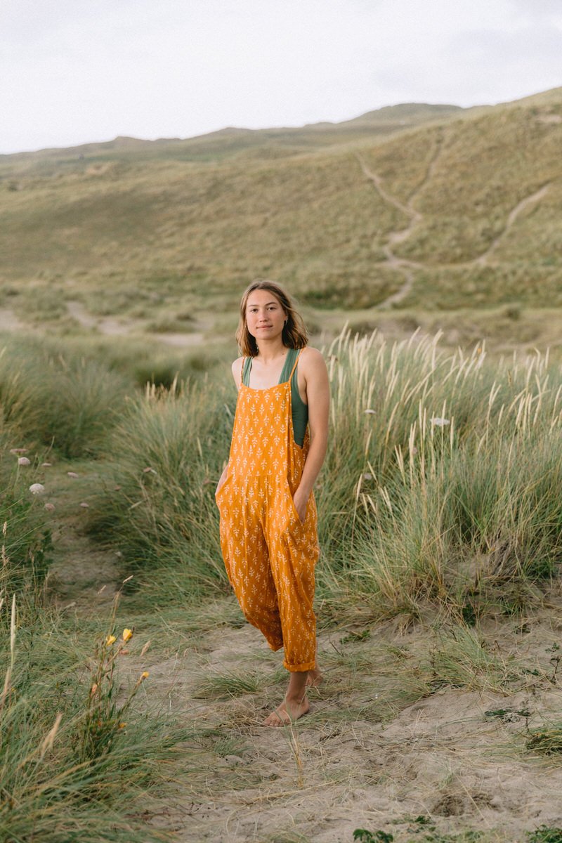 Turmeric Block Print Dungarees